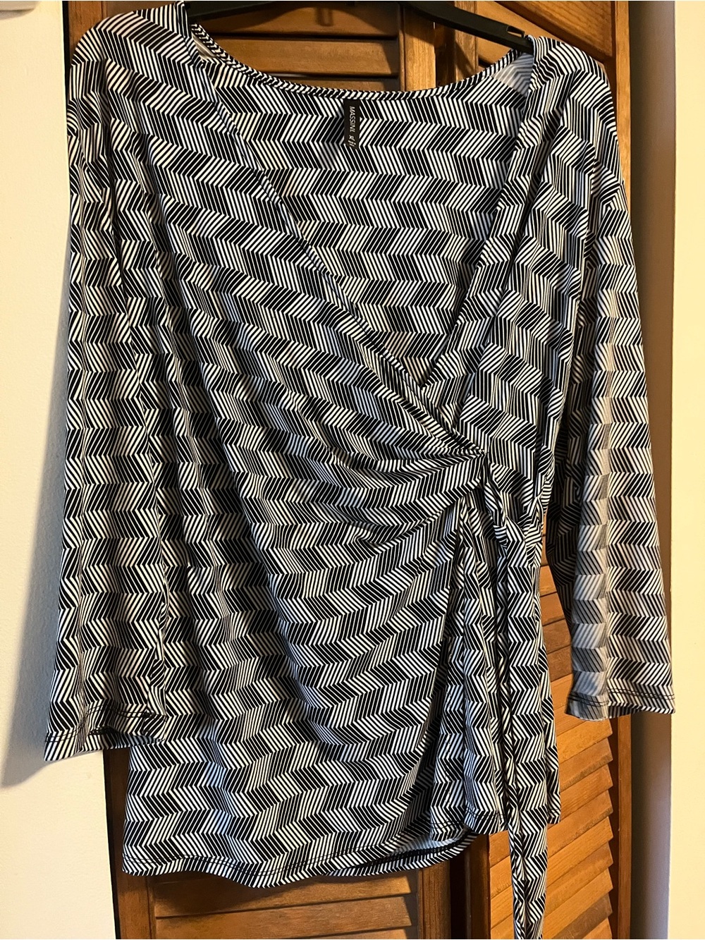 Massini Black & White Chevron Wrap Tunic with Side Tie